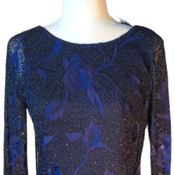 Aidan Mattox party low back Floral embroidery Beaded knee length dress Blue sz 8 - Picture 2 of 13